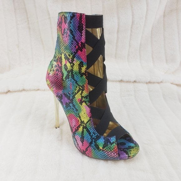 Colorful Rainbow Snake Bandage Ankle Boots - Picture 11 of 13